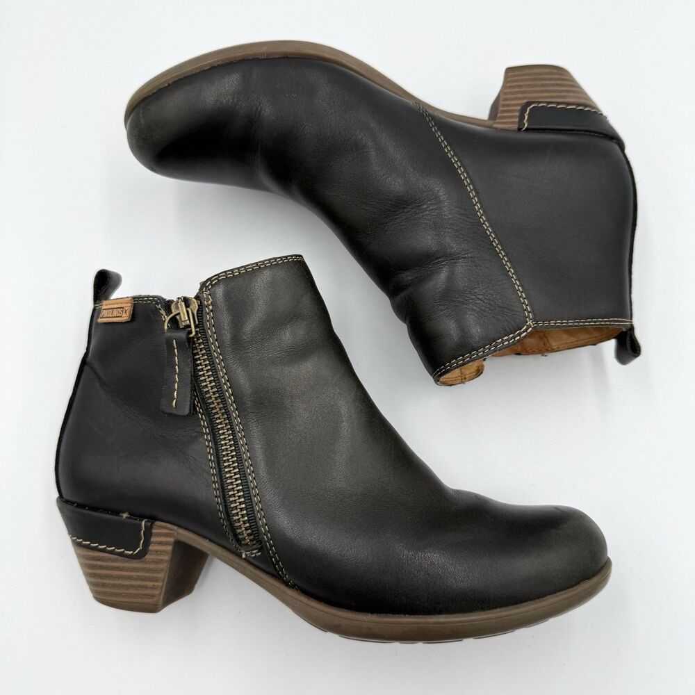 Pikolinos Rotterdam Women EU 37 US 6.5 Black Leather Ankle Boots